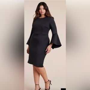 Eloquii Black Long Flared Sleeve scuba dress